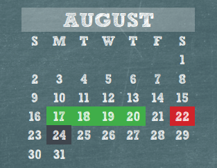 District School Academic Calendar for Wunderlich Intermediate for August 2015