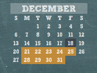 District School Academic Calendar for Wunderlich Intermediate for December 2015