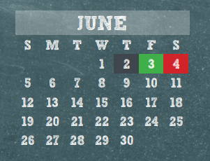 District School Academic Calendar for Wunderlich Intermediate for June 2016