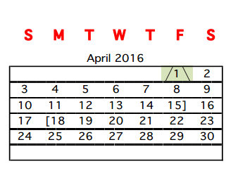 District School Academic Calendar for Diaz-Villarreal Elementary School for April 2016
