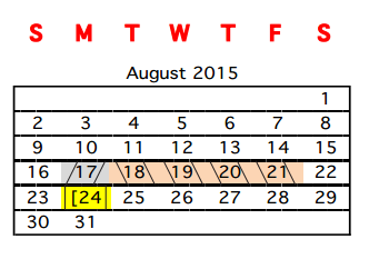 District School Academic Calendar for Elodia R Chapa Elementary for August 2015