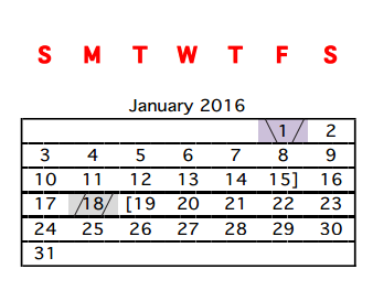 District School Academic Calendar for E B Reyna Elementary for January 2016