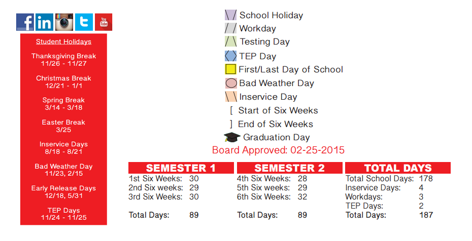 District School Academic Calendar Key for E B Reyna Elementary