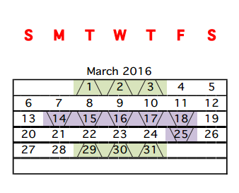 District School Academic Calendar for E B Reyna Elementary for March 2016