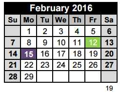 District School Academic Calendar for Bee Cave Elementary for February 2016