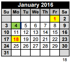 District School Academic Calendar for Travis Co J J A E P for January 2016