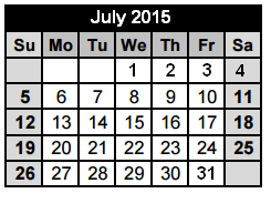 District School Academic Calendar for Hudson Bend Middle for July 2015