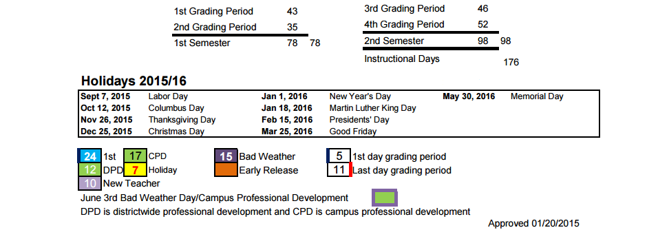 District School Academic Calendar Key for Lakeway Elementary