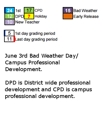 District School Academic Calendar Legend for Lakeway Elementary