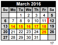District School Academic Calendar for Lake Travis Middle for March 2016