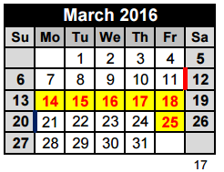 District School Academic Calendar for Travis Co J J A E P for March 2016