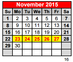 District School Academic Calendar for Travis Co J J A E P for November 2015