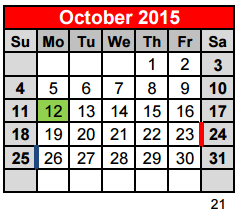 District School Academic Calendar for Bee Cave Elementary for October 2015