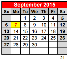 District School Academic Calendar for Hudson Bend Middle for September 2015
