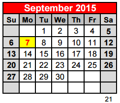 District School Academic Calendar for Travis Co J J A E P for September 2015