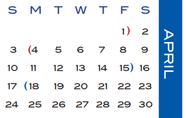 District School Academic Calendar for Juvenile Detent Ctr for April 2016