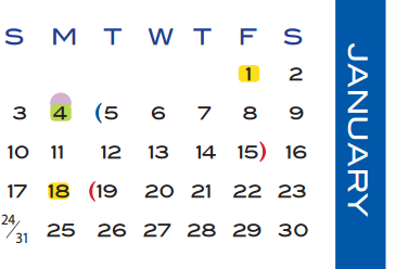 District School Academic Calendar for Juvenile Detent Ctr for January 2016