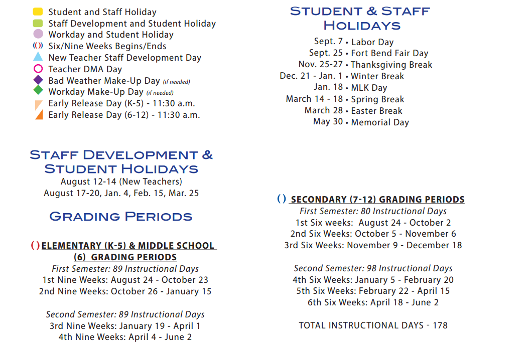 District School Academic Calendar Key for George Junior High