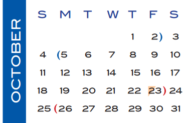 District School Academic Calendar for Fort Bend Co Alter for October 2015