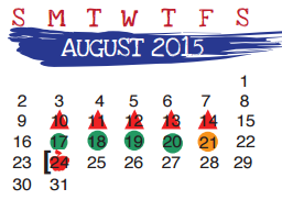 District School Academic Calendar for F S Lara Academy for August 2015