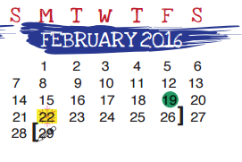 District School Academic Calendar for J Kawas Elementary for February 2016