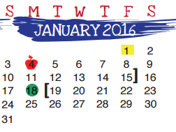 District School Academic Calendar for Early College High School for January 2016