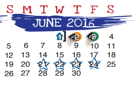 District School Academic Calendar for Lamar Middle for June 2016