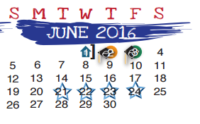 District School Academic Calendar for Joaquin Cigarroa Middle for June 2016