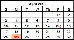 District School Academic Calendar for Running Brushy Middle School for April 2016