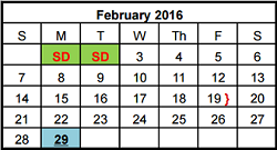 District School Academic Calendar for Running Brushy Middle School for February 2016
