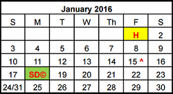 District School Academic Calendar for Parkside Elementary School for January 2016
