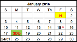 District School Academic Calendar for Canyon Ridge Middle School for January 2016