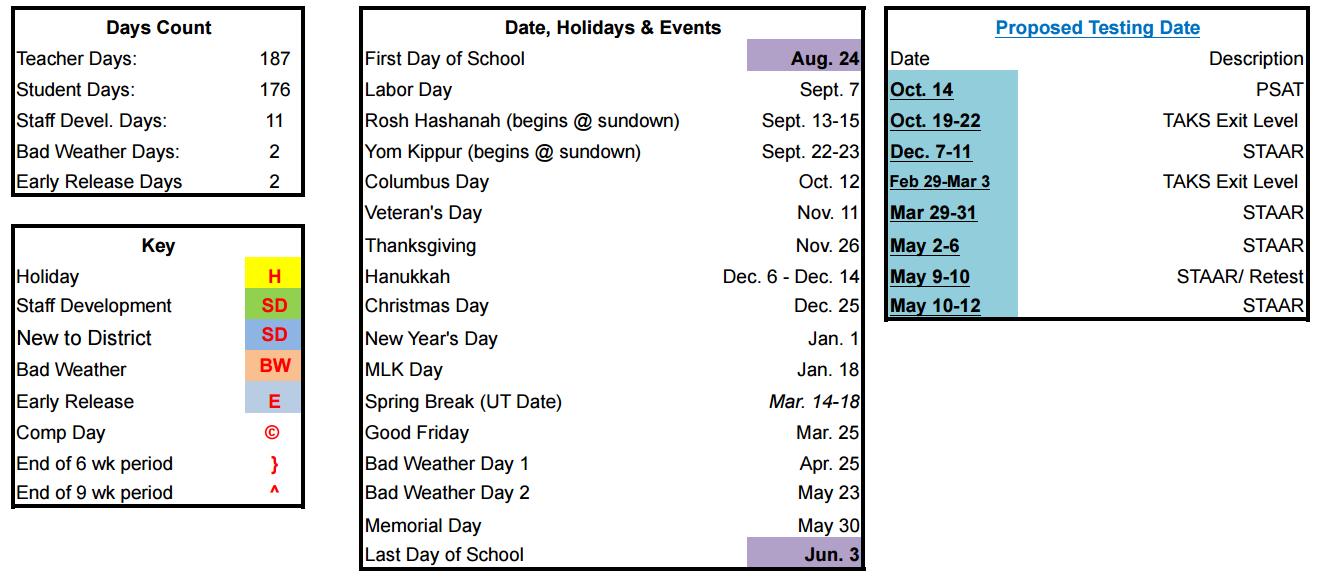 District School Academic Calendar Key for Stiles Middle School