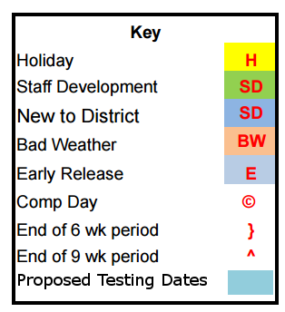 District School Academic Calendar Legend for Plain Elementary School