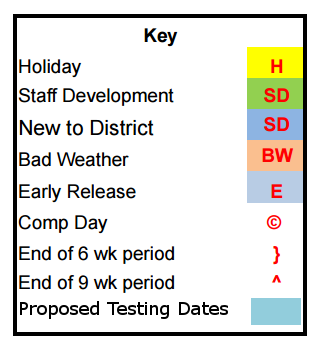 District School Academic Calendar Legend for Grandview Hills Elementary School