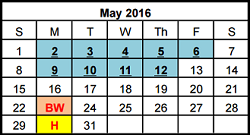 District School Academic Calendar for Westside Elementary for May 2016