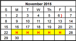 District School Academic Calendar for Stiles Middle School for November 2015