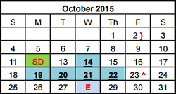 District School Academic Calendar for Parkside Elementary School for October 2015