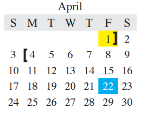 District School Academic Calendar for Denton Co J J A E P for April 2016