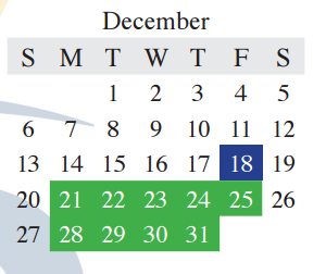 District School Academic Calendar for Legends Property for December 2015