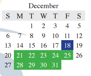 District School Academic Calendar for Denton Co J J A E P for December 2015