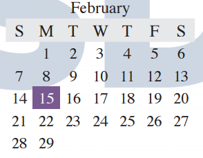 District School Academic Calendar for Denton Co J J A E P for February 2016