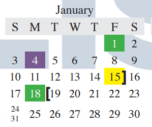 District School Academic Calendar for Legends Property for January 2016