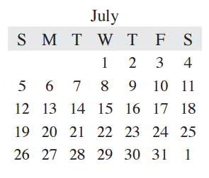 District School Academic Calendar for Denton Co J J A E P for July 2015