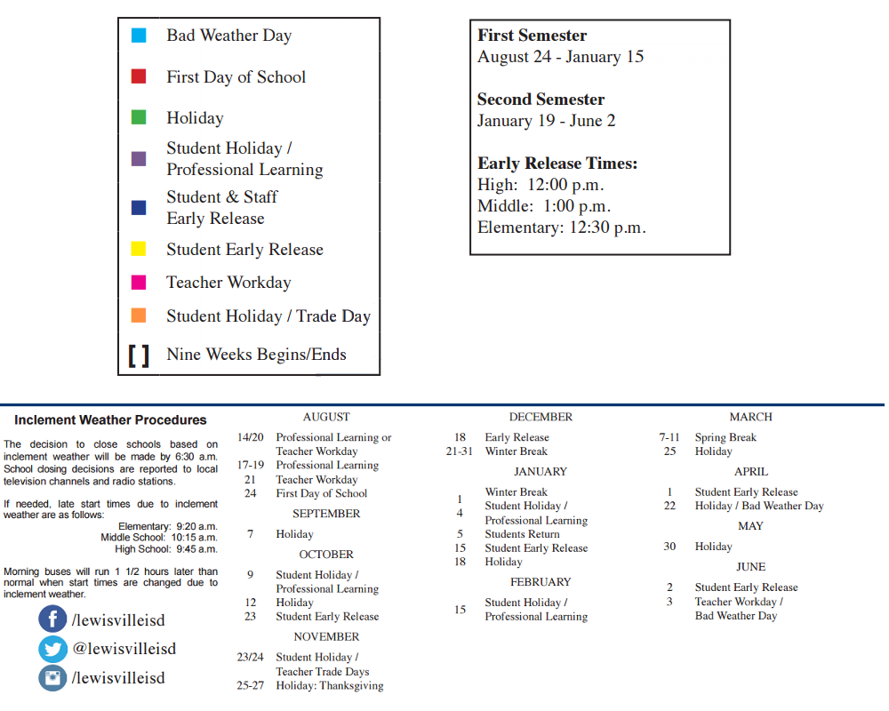 District School Academic Calendar Key for Flower Mound Elementary