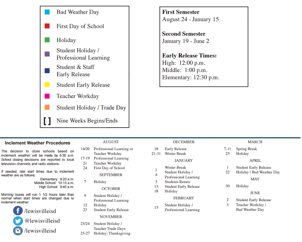 District School Academic Calendar Key for The Colony High School