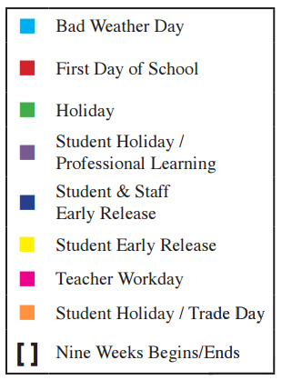 District School Academic Calendar Legend for Morningside Elem