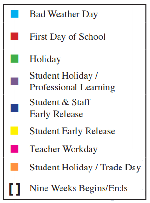 District School Academic Calendar Legend for Middle School #15