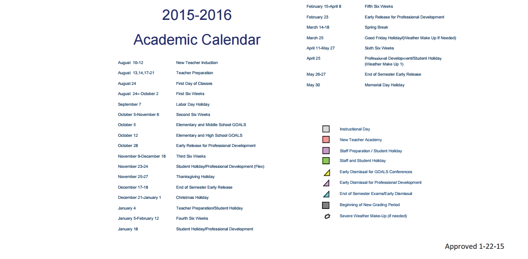 District School Academic Calendar Key for Atkins Middle School