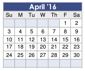 District School Academic Calendar for Magnolia Elementary for April 2016